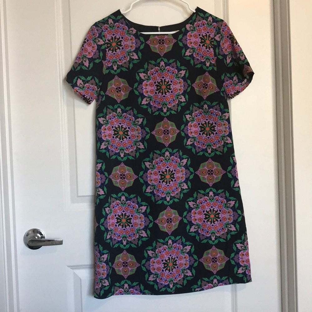 SOLD! J. Crew Navy Dress with Multicolor Detailing